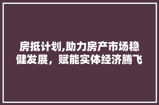 房抵计划,助力房产市场稳健发展，赋能实体经济腾飞