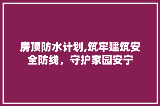 房顶防水计划,筑牢建筑安全防线，守护家园安宁