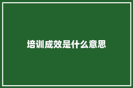 培训成效是什么意思