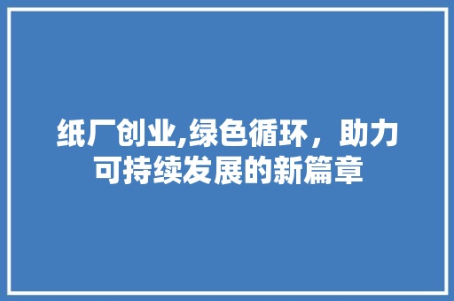 纸厂创业,绿色循环，助力可持续发展的新篇章
