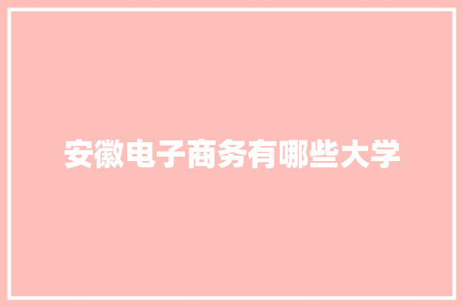 安徽电子商务有哪些大学