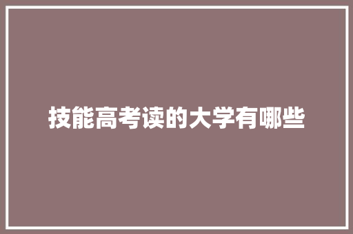 技能高考读的大学有哪些