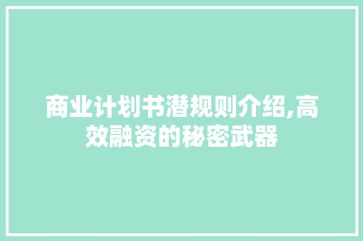 商业计划书潜规则介绍,高效融资的秘密武器