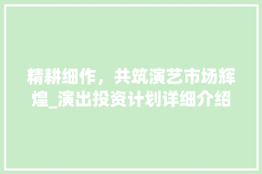 精耕细作，共筑演艺市场辉煌_演出投资计划详细介绍