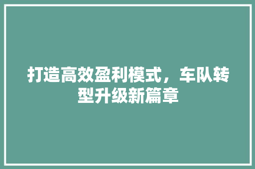 打造高效盈利模式，车队转型升级新篇章
