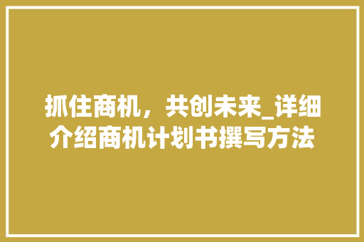 抓住商机，共创未来_详细介绍商机计划书撰写方法