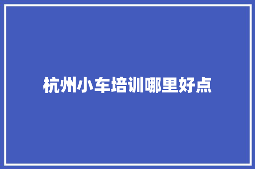 杭州小车培训哪里好点 生活随笔