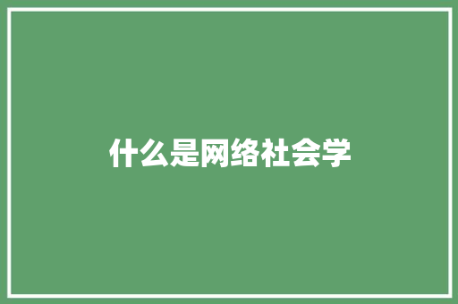 什么是网络社会学