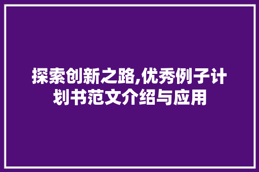 探索创新之路,优秀例子计划书范文介绍与应用