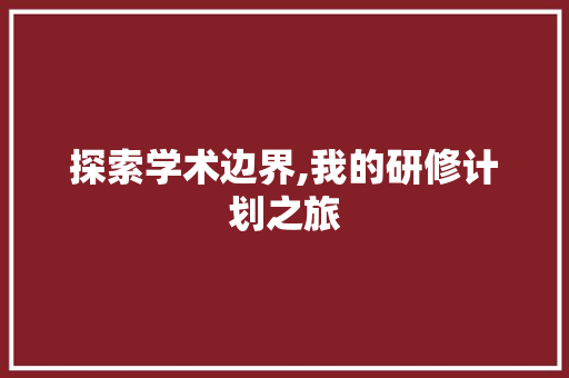 探索学术边界,我的研修计划之旅
