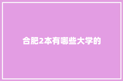 合肥2本有哪些大学的