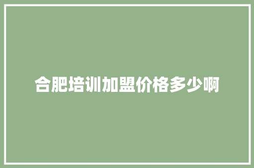 合肥培训加盟价格多少啊 工作类