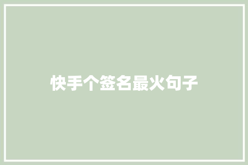 快手个签名最火句子