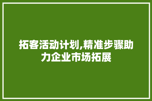 拓客活动计划,精准步骤助力企业市场拓展