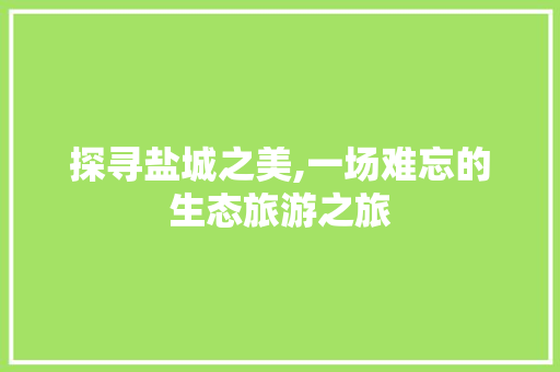 探寻盐城之美,一场难忘的生态旅游之旅
