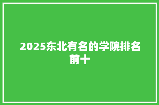 2025东北有名的学院排名前十