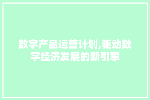 数字产品运营计划,驱动数字经济发展的新引擎