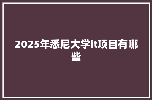2025年悉尼大学it项目有哪些