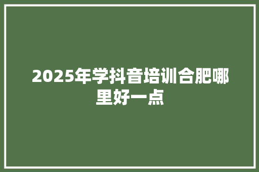 2025年学抖音培训合肥哪里好一点