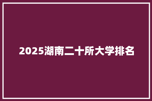 2025湖南二十所大学排名