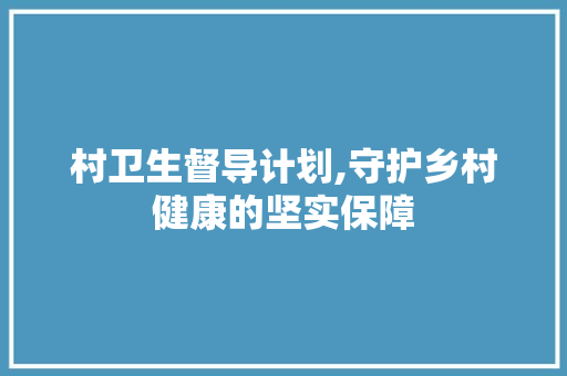 村卫生督导计划,守护乡村健康的坚实保障