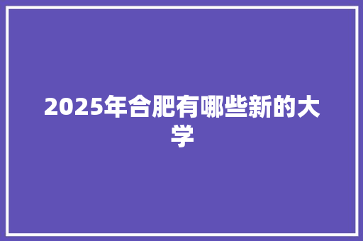 2025年合肥有哪些新的大学