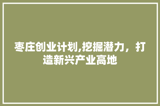 枣庄创业计划,挖掘潜力，打造新兴产业高地