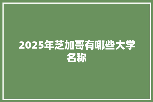 2025年芝加哥有哪些大学名称