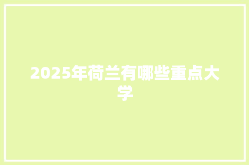 2025年荷兰有哪些重点大学