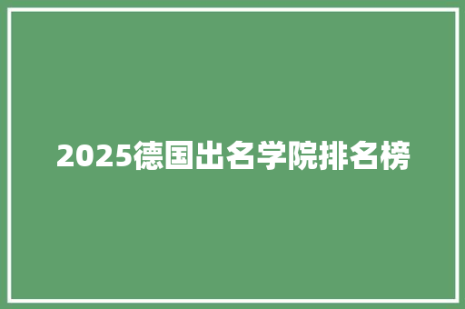 2025德国出名学院排名榜