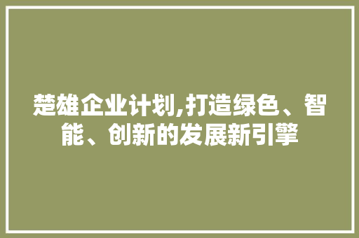 楚雄企业计划,打造绿色、智能、创新的发展新引擎