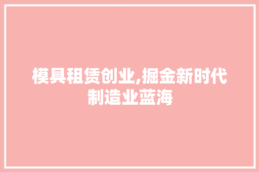 模具租赁创业,掘金新时代制造业蓝海