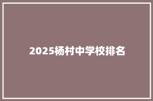 2025杨村中学校排名 工作类