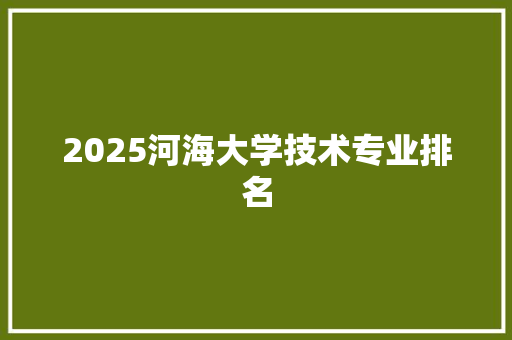 2025河海大学技术专业排名