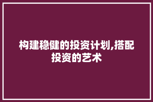 构建稳健的投资计划,搭配投资的艺术