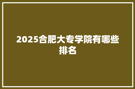 2025合肥大专学院有哪些排名
