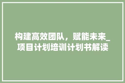 构建高效团队，赋能未来_项目计划培训计划书解读