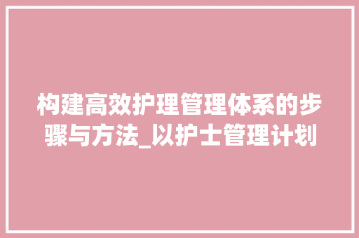 构建高效护理管理体系的步骤与方法_以护士管理计划书为例
