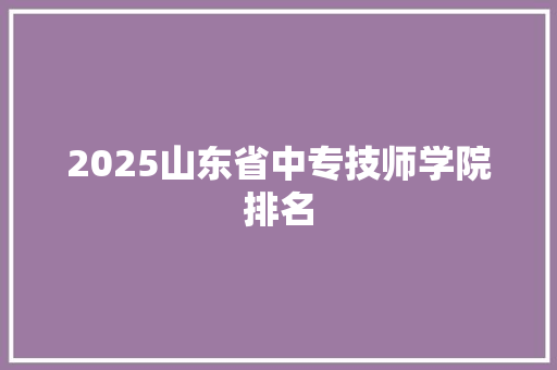 2025山东省中专技师学院排名