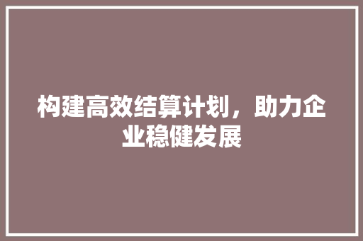 构建高效结算计划，助力企业稳健发展