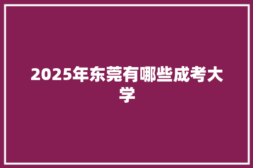2025年东莞有哪些成考大学