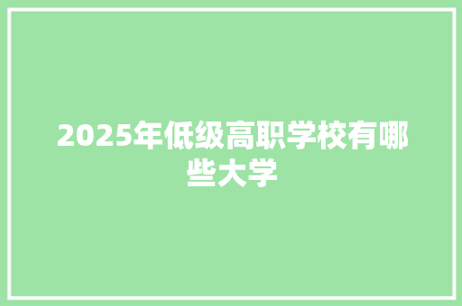 2025年低级高职学校有哪些大学