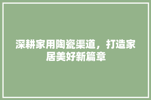深耕家用陶瓷渠道，打造家居美好新篇章