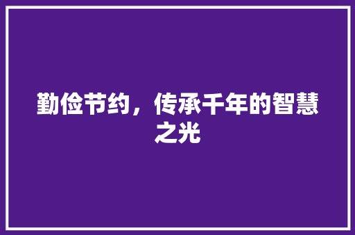 勤俭节约，传承千年的智慧之光
