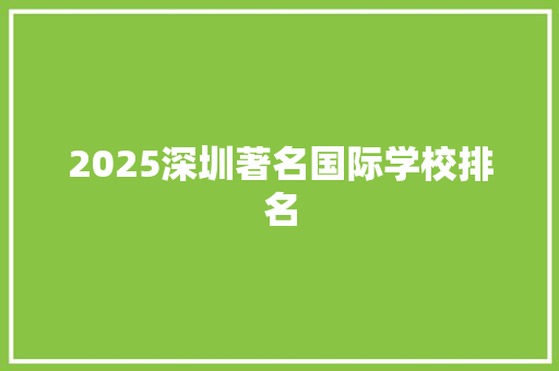 2025深圳著名国际学校排名