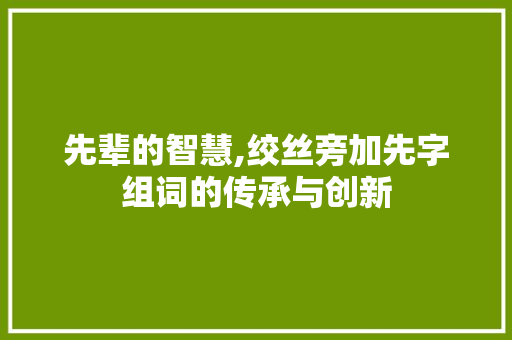先辈的智慧,绞丝旁加先字组词的传承与创新