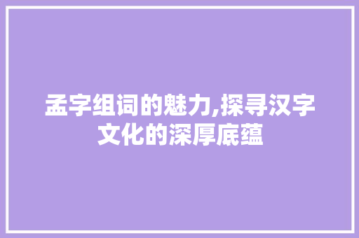 孟字组词的魅力,探寻汉字文化的深厚底蕴