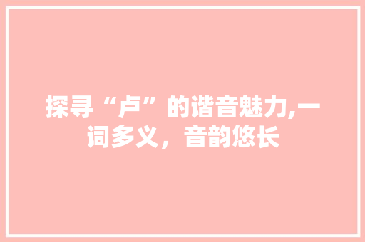 探寻“卢”的谐音魅力,一词多义，音韵悠长