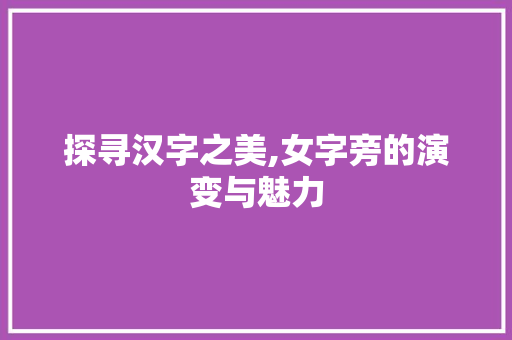 探寻汉字之美,女字旁的演变与魅力