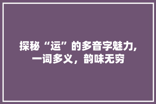 探秘“运”的多音字魅力,一词多义，韵味无穷